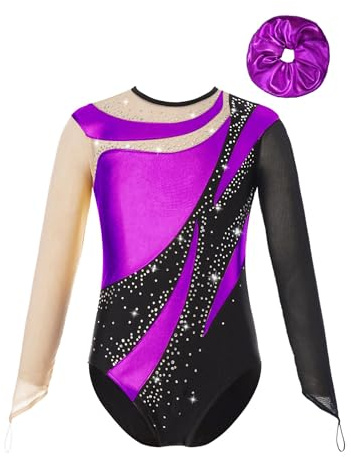 inhzoy Body Ginnastica Artistica Bambina Manica Lunga Balletto Leotards da Danza Classica con Strass Abito da Pattinaggio Artistico Body da Ginnastica Ritmica Performance