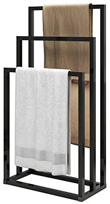 JELUTE Porte-serviettes sur pied, support et séchoir à serviettes avec 3 niveaux pour salle de bain et essuie-mains, noir