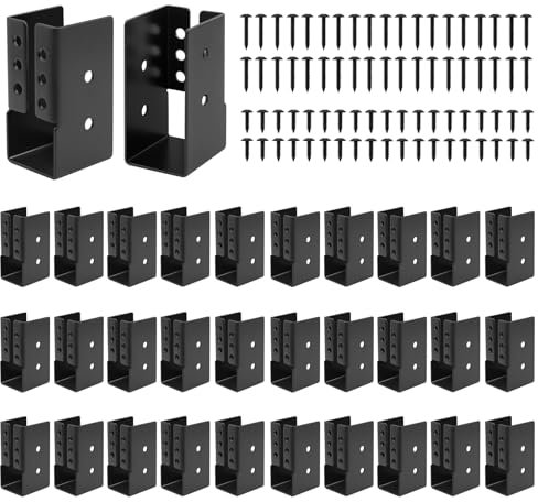 Andorm 2X4 Concealed Joist Hanger Bracket for Wood 32 Pack, Pergola Rafter Bracket 2 x 4 Powder Coated Black with Screws for Beam/Swing/Handrail/Fence
