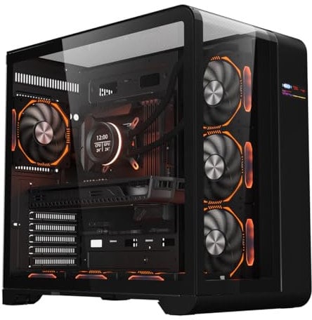 Ionz KZ-SW Curve - PC Gaming Case ATX - Mid Tower, Dual Chamber with Panoramic View and LED Screen - Tempered Glass and 4 ARGB PWM Fans with 6 port Hub - Black