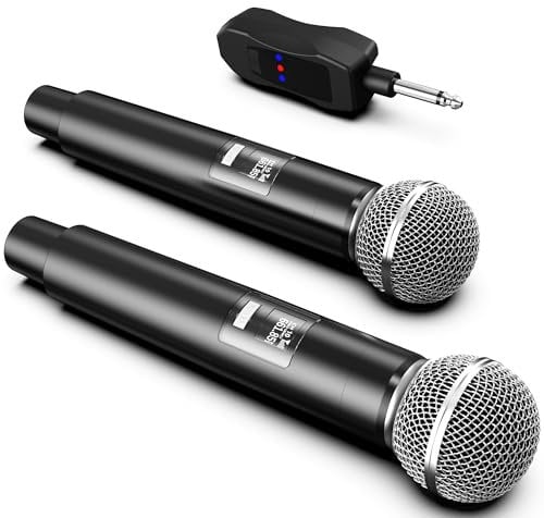MAILANGSHI Microfoni wireless, microfono con connessione chip uno-a-uno, durata 40H, ricezione distanza 200 m, ricevitore ricaricabile, lunga durata 40 ore, microfono karaoke per canto, feste (Beige)