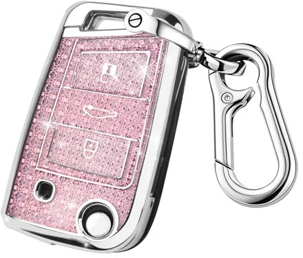 FT FUNTOR Autoschlüssel Hülle für VW, DREI Tasten Autoschlüsselkasten, Auto kratzfestes Schlüsselgehäuse，Schlüsselhülle Cover für VW Polo, Skoda, Tiguan, MK (Rose)