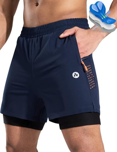 Nepest Mountainbike Hose Herren Kurz MTB Shorts Gepolstert 4D Fahrrad Shorts Herren Mit Tasche Radhose Marine Blau,XL