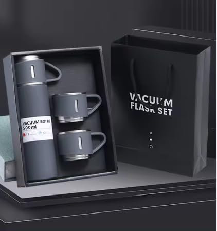 PRO ELEVEN. Termo con 2 Tazas Integradas – Botella Térmica Compacta para Café, Agua o Té – Ideal para Camping, Viajes, Trabajo – Aislante y Fácil de Transportar – 500 ml- termo con tazas