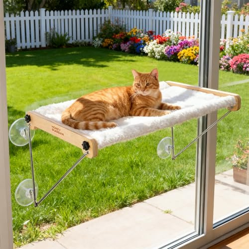 Katzen Fensterliege, Katzenbett Fensterbank mit Wendbarer Bezug | Katze Hängematte Fenster für Katzen Bis 18 kg, Sonnenbad Cat Window Bed mit 4 Saugnäpfen, Groß 56x33 cm