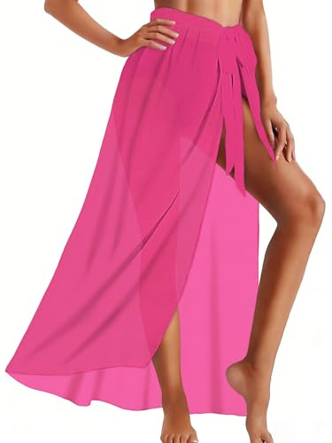 Gosunny Damen Strand Wrap Sommer Sarong Tuch Lange Strandkleid zum Binden Pareo Leicht Bikini Cover Up Bademode(Rosa)