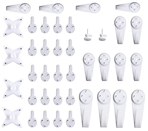 HEEPDD 40 Pièces Vis À Clou Invisibles Crochets Muraux, Cintres Pour Tableau Sans Trace Cintres Pour Cadre De Peinture Artistique Multifonctions Avec Différentes Tailles Pour Brique Béton Ciment Bois