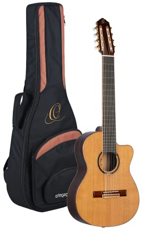 Ortega Guitars 8-Saitige Konzert Gitarre – Elektro-Akustisch, Bariton Größe – Performer Series – Inklusive Gig Bag – Massive Zeder, Walnuss, Hochglanz Natur (RCE159-8)