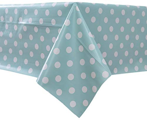 Vinylla Polka Dot Duck Egg Easy Wipe Clean PVC Tablecloth, 140x240cm
