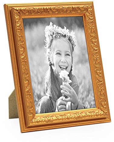 PHOTOLINI Bilderrahmen Antik Gold Nostalgie 10x15 cm Fotorahmen mit Glasscheibe/Kunststoff-Rahmen