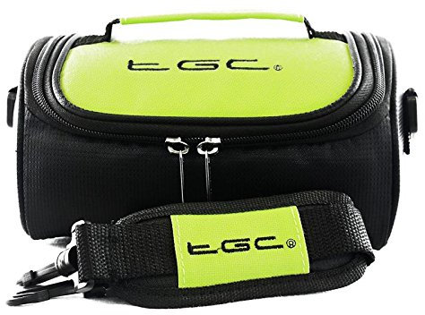 TGC ® Camera Case for Nikon Coolpix L310 with shoulder strap and Carry Handle (Black & Electric Green)
