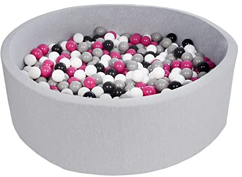Velinda Piscine a balles pour Enfant, diametre env.125 cm, Aire de Jeu + 600 balles (Couleurs des balles: Noir, Blanc, Rose,Gris)