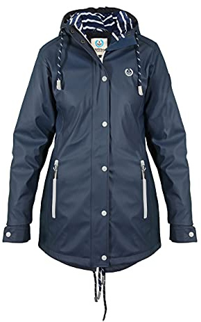 MADSea Damen Regenmantel Friesennerz 620 | halblanger wasserdichter Regenparka | winddicht mit maritimen, weiß/blauen Innenfutter