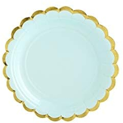 Conf. 6 Piatti Grandi Cartoncino Yummy Verde Menta con Bordo Oro Coordinato Tavola