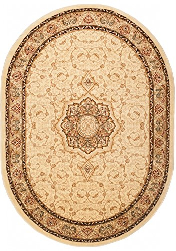 Carpeto Teppich Oval Orientteppich Creme 150 x 295 cm Medaillon Konturenschnitt Muster Iskander Kollektion