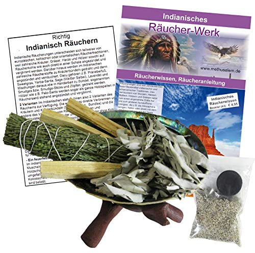 11-TLG Smudge Kit Räucherset Abalone Räuchermuschel (13-16cm) & Ständer + Palo Santo Sticks + Zeder + Sage Salbei zum Räuchern + Anleitung + Zubehör. 81215-4