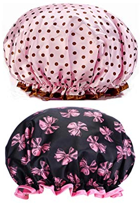 ZARRS Bonnet de Douche,2 Pack Femmes Bonnet de Bain Réutilisables Double Couche Chapeau à l’Eau Douche Imperméable Elastique Caps pour Dames Spa Salon
