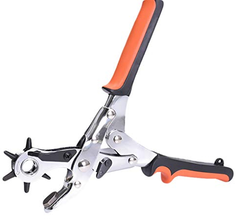 Lochzange für Leder, ACMEDE Gürtellochzange mit Hebelübersetzung zum Lochen von Gürtel, Stoff, Leder, Pappe - Profi Revolverlochzange Leder Locher Gürtel Locher Set, runde Löcher