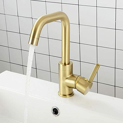 Robinet De Lavabo De Salle De Bains En Laiton Brossé Doré Mitigeur Monotrou