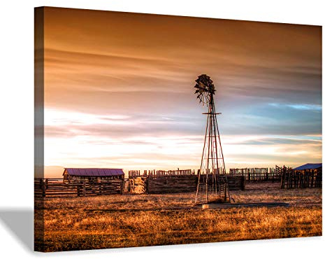 Hardy Gallery Farm Windmill Canvas Wall Art Rustic Decor 45x30 Inch
