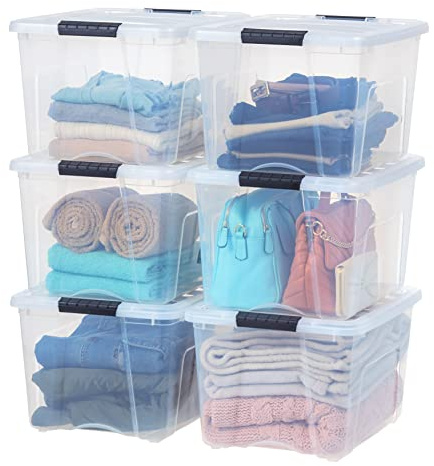 IRIS USA 6 Pack 40qt Clear View Plastic Storage Bin with Lid and Secure Latching Buckles