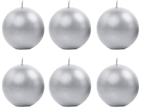 6 Stück Metallische Runde Kerzen in Silber 8cm Kugelkerzen Deko