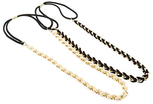Schwarzes und Weißes 2 Stück x Damen Haarband - Goldenes Suede Geflochtenes Hairband, Samtaspekt - Einheitsgrößer Dünnes Stirnband - Hochzeit Vintage Headband - Original Look Boho, Hippie