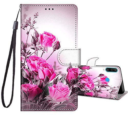 JRIANY Handyhülle Kompatibel mit Huawei P30 Lite/New Edition Hülle, Klappbare Stoßfeste Lederhülle Schutzhülle mit Muster Motiv [Kartenschlitzen] [Standfunktion] Flip Case Klapphülle, Blume A
