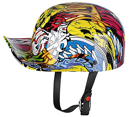 Woljay Casco Moto Retrò Mezzo Caschi Moto Casco per Ciclomotore Berretto Scooter Baseball Uomo e Donna Adulti (X-Large, La pittura)