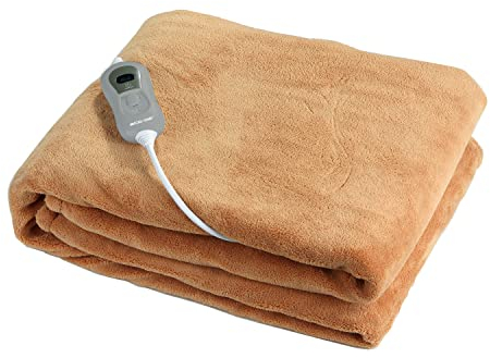 ECO-DE ECODE Heizdecke 180 x 130 cm, Fernbedienung mit 3 Heizstufen, automatische Abschaltung 180 Minuten (Hellbraune)