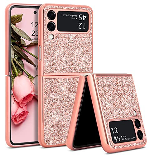 YINLAI for Samsung Galaxy Z Flip 3 Case Glitter Shiny Sparkly Slim Shockproof Hybrid Covers Drop Protection Girly Women Phone Case for Samsung Galaxy Z Flip 3 5G,Rose Gold/Pink