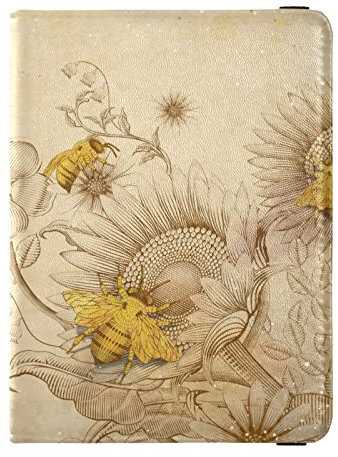 Personalizzato Porta Passaporto Copertura Portafoglio Combo Nome Personalizzato PU Pelle Passaporto Vaccino Card Protector per Regalo di Viaggio, Retro Beige Miele Api e Girasoli, Taglia unica, Retro