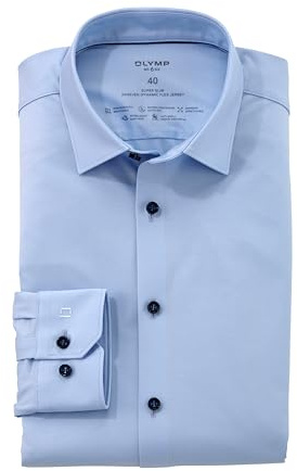 OLYMP Herren Oberhemd Langarm No. Six 24/Seven,Single Jersey,438 No-6-six-Jerseyshirt-01,20 Urban Kent,hellblau 10,43