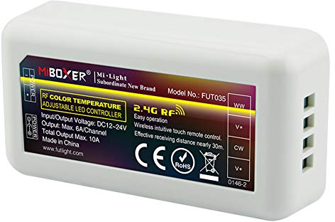 LGIDTECH FUT035 WW+CW LED-Lichtstreifen, 2,4 GHz, kabellos, 4-Zonen-Controller-Empfängerbox, kompatibel mit Alexa-Sprachsteuerung und Smartphone-App-Steuerung über Gateway-Hub (ausgeschlossen)