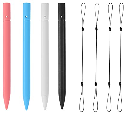 Stylus, 4pcs Replacement Colorful Stylus Tablet Pen and Lanyards, 100% Matching Surface for LCD Writing Tablets, Drawing Tablets Boards, Kids Doodle Board (White+Pink+Black+Blue)