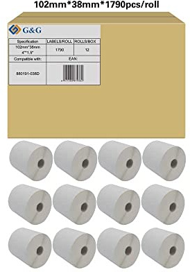 G&G Etiketten kompatibel mit Zebra 880191-038D (12x a 1.790 Etiketten) Gesamt Etiketten: 21.480 / 102x38mm
