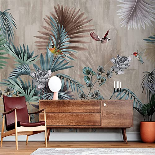 SELIE Papier Peint Panoramique Fleurs De La Jungle Classique Et Feuilles D'Oiseaux Moderne Décoration Murale, 200 x 140cm(LXH)
