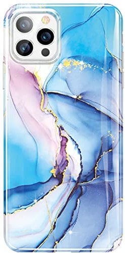 luolnh Gold Glitter Sparkle Case Compatible with iPhone 12 and iPhone 12 Pro 6.1 Inch Marble Design Shockproof Soft Silicone TPU Bumper Cover Skin Phone Case(Light Mint/Purple)