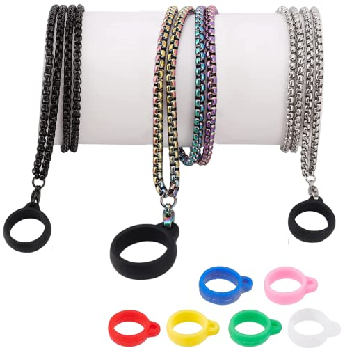 QIYULIN Vape Lanyard 3Pcs Vape Necklace with 9 Pcs Anti-Lost Silicone Rubber Rings,Vapes Holder Lanyard Chain Metal Necklace Lanyards Suitable for Various Flat Cigarettes Pen