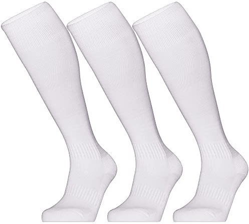 GRAPMKTG 3er-Pack FußballSocken für Männer und Frauen Softball Baseball Fußballstutzen Stutzenstrumpf Fußball-Kniestrümpfe für Kinder Erwachsene Schlauchsocken Weiss 31-34