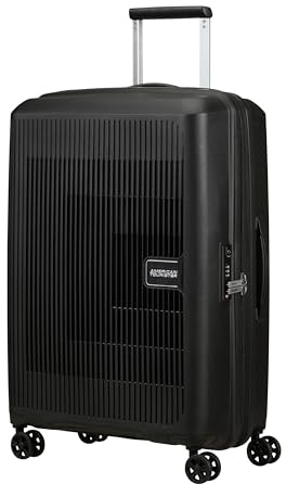 American Tourister Aerostep - Spinner M, Expandable Case, 67 cm, 66.5/72.5 L, Black (Black)