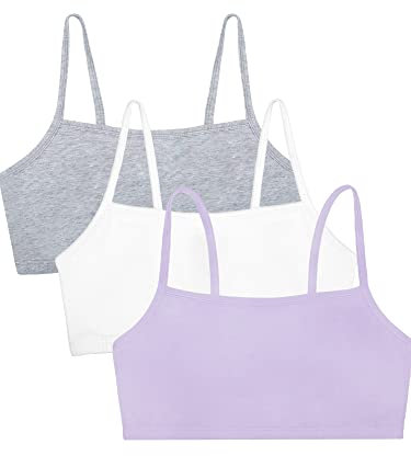 Fruit of the Loom Women's Spaghetti Strap Cotton Sports Bra-All-Day Comfort, Opaque, Lilac Whisper/White/Grey Heather, 40 (Pack of 3)