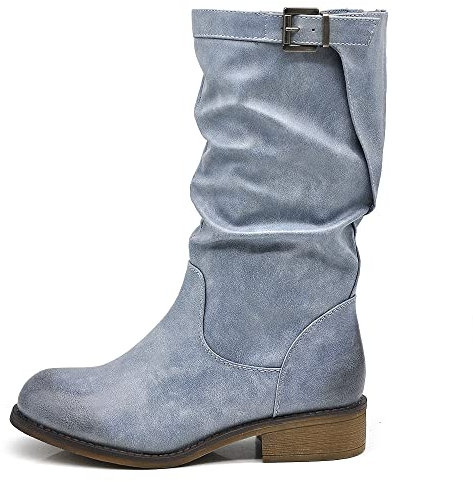 IF Fashion Stivali Stivaletti Biker Motociclista Arricciati Con Fibbia da Donna 991 blu jeans N.36