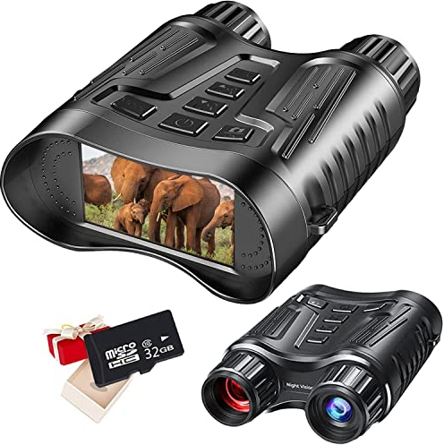 BraveKing Mini Digital 4K Nachtsichtgerät Infrarot Nachtsichtbrille 300M Jagdfernglas für Erwachsene Nachtsicht und Tag mit 3,2 Bildschirm 32GB Karte mit 36M Foto/4K Videoaufnahme in 100% Dunkelheit
