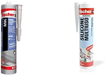 Fischer MK, Colla adesivo di montaggio a presa rapida, per Battiscopa e listelli, canaline elettriche e luci led, fregi & Silicone Acetico Multiuso SAM 280 Trasparente, Sigillante Antimuffa