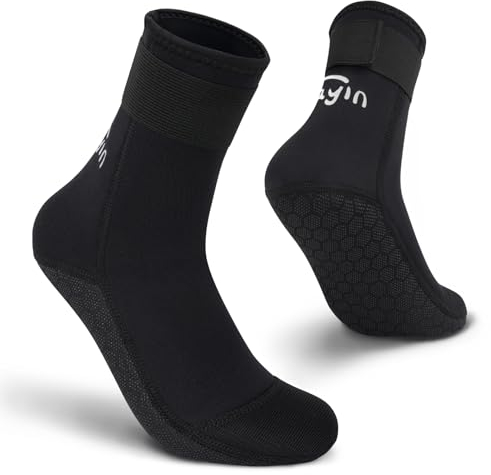 Yikayin Chaussettes en Néoprène 3 mm pour Homme et Femme - Semelle Antidérapante - Chaudes - Pour la Plongée, Surf, Voile, les Sports Nautiques