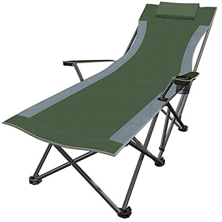 Premium-Campingstuhl, Verstellbarer Liegestuhl, klappbarer Lounge-Campingstuhl, mit Abnehmbarer Kopfstütze, 180 x 66 x 60 cm, Strandstuhl für Outdoor, Picknick, Reisen, Angeln Good