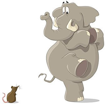 Wallario Premium XXL-Vliestapete Elefant erschrickt vor Maus - Fototapete Größe: 400 x 267 cm