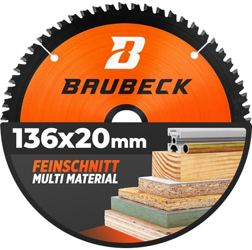 BAUBECK Sägeblatt 136x20 - Multi Material Feinschnitt - Kreissägeblatt 136 x 20mm für Holz, Aluminium, Metall uvm. - Sägeblatt 136x20mm kompatibel mit Bosch GKM uvm.