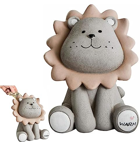 Niedliche Löwen Spardose, Sparschwein Kinder, Bruchsichere Harz Sparschwein, Kleine Spardose, Exquisites Aussehen Eines Kleinen Löwen, Geeignet Als Geburtstagsgeschenk, Jubiläumsgeschenk (Grau)